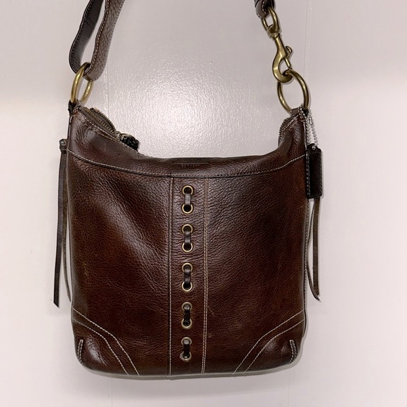 VINTAGE COACH CHELSEA  LACED DUFFLE CROSSBODY SHOULDER BAG 10399 Dark BROWN - Picture 1 of 13